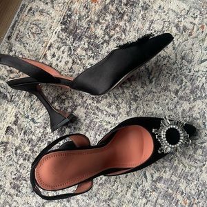 VETASTE High Heel Crystal Slingback Pumps Pointed Toe Strappy Triangle Heeled